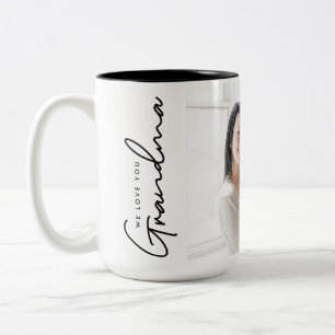Caneca De Café Em Dois Tons Nós Te Amo, Vovó Elegante Foto Personalizada
