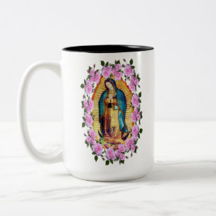 Caneca De Café Em Dois Tons Nossa Senhora de Guadalupe Virgem Maria Rosa Rosas