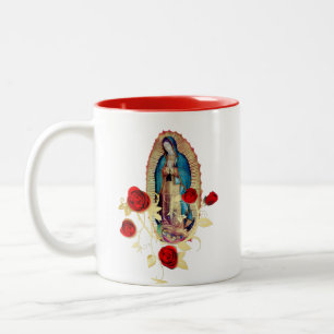 Caneca De Café Em Dois Tons Nossa Senhora de Guadalupe Virgem Maria Rosas verm