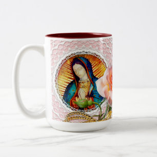 Caneca De Café Em Dois Tons Nossa Senhora de Guadalupe Virgem Mary Rosa Rosa