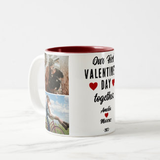 Caneca De Café Em Dois Tons Nosso Primeiro Dia de os namorados Junto com Fotos