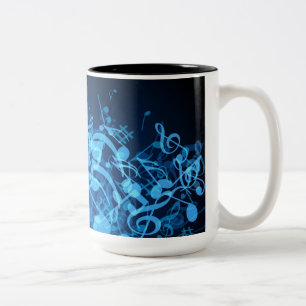 Caneca De Café Em Dois Tons Notas de Música Azul