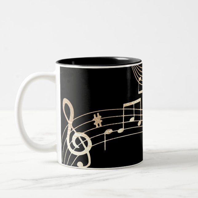 Caneca De Café Em Dois Tons Notas de música Douradas no Black Medium (Esquerda)