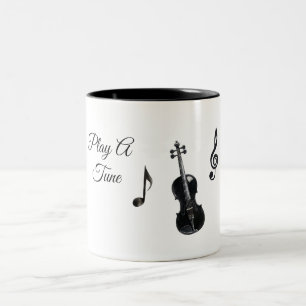 Caneca De Café Em Dois Tons Notas de Música Negra Violino