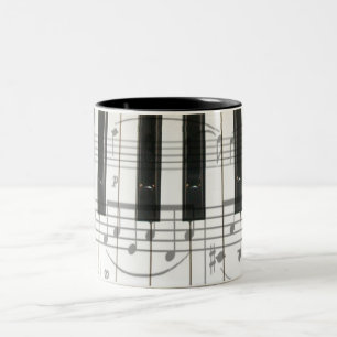 Caneca De Café Em Dois Tons Notas do teclado e da música de piano
