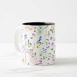 Caneca De Café Em Dois Tons Notas Musicais Coloridas