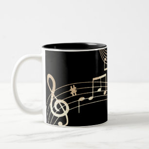 Caneca De Café Em Dois Tons Notas Musicais Douradas em Preto Médio