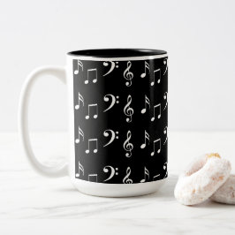 Caneca De Café Em Dois Tons Notas Musicais em Preto e Branco
