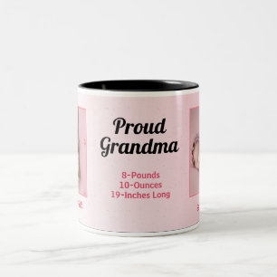 Caneca De Café Em Dois Tons Nova Bebê Rosa 2 Foto Orgulhosa Vovó