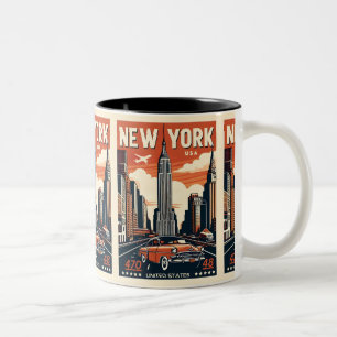 Caneca De Café Em Dois Tons Nova Iorque brooklyn bridge Vintage clássico