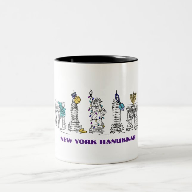 Caneca De Café Em Dois Tons Nova Iorque NYC Happy Hanukkah Chanukah Holiday (Centro)
