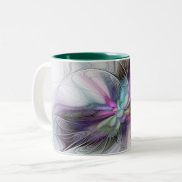 Caneca De Café Em Dois Tons Nova Vida, Arte Fantasia Abstrata Fractal Colorida