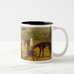 Caneca De Café Em Dois Tons Nove galgos em uma paisagem (óleo em canvas)