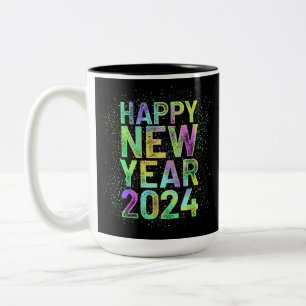 Caneca De Café Em Dois Tons Novo ano colorido 2024