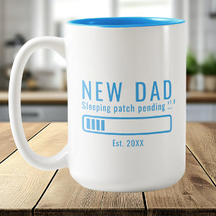 Caneca De Café Em Dois Tons Novo Pai Sono Carregando Azul Brilhante Ano Est