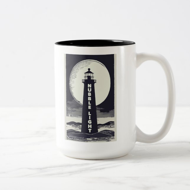 Caneca De Café Em Dois Tons Nubble Light Maine Lighthouse Moon (Direita)
