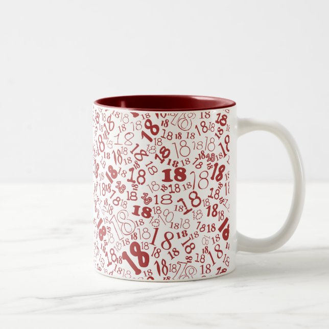 Caneca De Café Em Dois Tons Números brancos vermelhos profundos 18º aniversári (Direita)