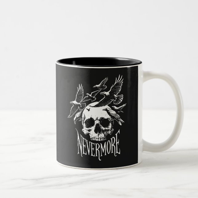 Caneca De Café Em Dois Tons Nunca Mais Crânio E Ravens (Direita)