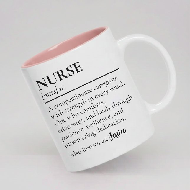 Caneca De Café Em Dois Tons Nurse | Modern Script Nurse Definition with Name (Personalized Medical Nurse Definition Mug Gift, Nurse Definition Mug Gift for Healthcare Staff)