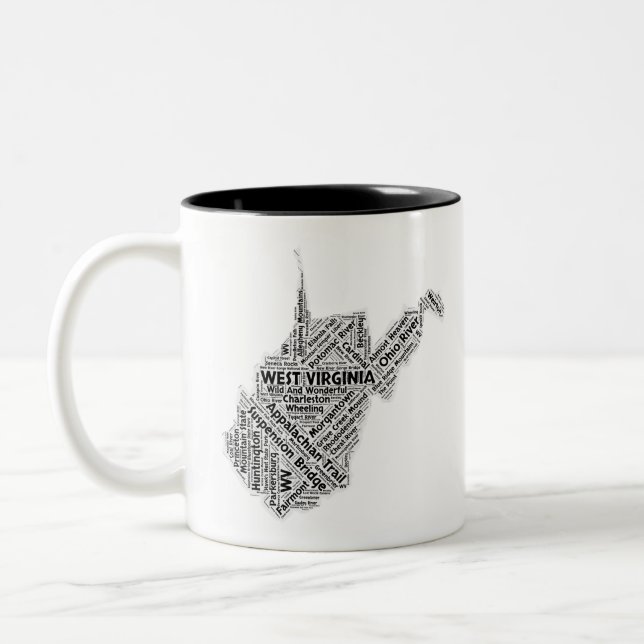 Caneca De Café Em Dois Tons Nuvem da palavra do estado de West Virginia (Esquerda)