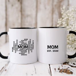 Caneca De Café Em Dois Tons Nuvem de Palavras de Tipografia de Mãe Branca e Ne