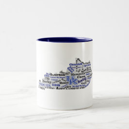 Caneca De Café Em Dois Tons Nuvem de Palavras KY (V1 Azul)