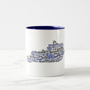 Caneca De Café Em Dois Tons Nuvem de Palavras KY (V1 Azul)