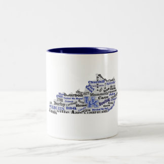 Caneca De Café Em Dois Tons Nuvem de Palavras KY (V1 Azul)