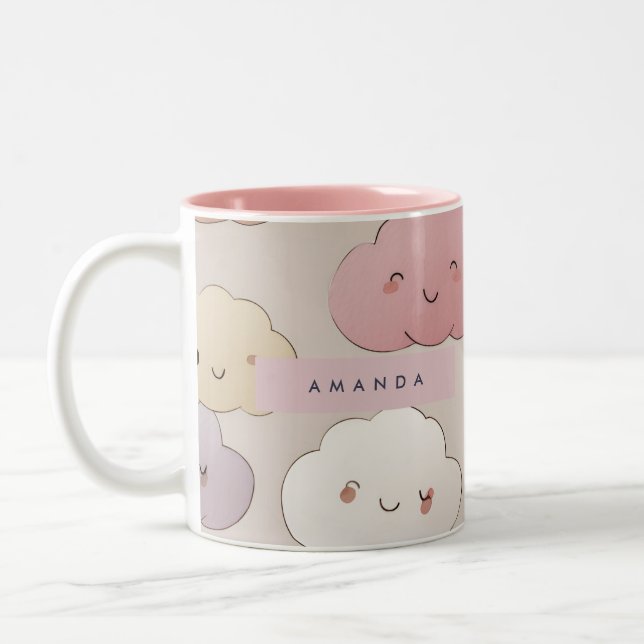 Caneca De Café Em Dois Tons Nuvens de Sorriso de Kawaii Cute Personalizadas (Esquerda)