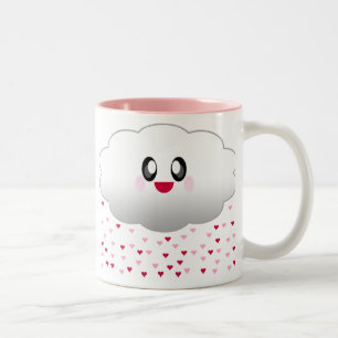 CANECA DE CAFÉ EM DOIS TONS NUVENS KAWAII CHUVOSO DE CORAÇÕES AMOR