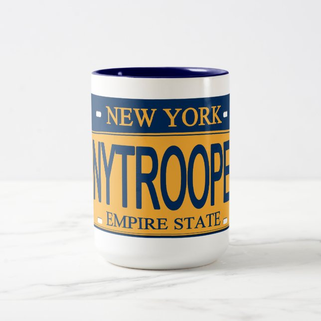 Caneca De Café Em Dois Tons NY TROOPER NY License Plate Mug (Centro)