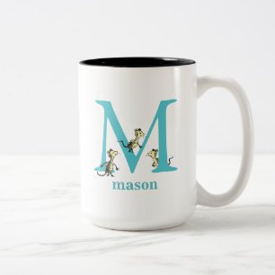 Caneca De Café Em Dois Tons O ABC do Dr. Seuss: Letra M - Teal  Adicione Seu N