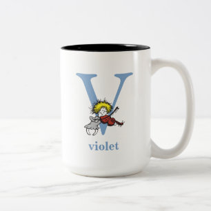 Caneca De Café Em Dois Tons O ABC do Dr. Seuss: Letra V - Azul Adicione Seu N