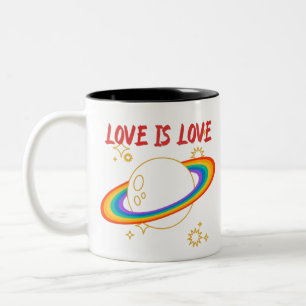 Caneca De Café Em Dois Tons O amor é o amor. Planeta arco-íris. LGBTQ+orgulho