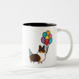 Caneca De Café Em Dois Tons O aniversário do Corgi da Tri Cor Balloons a