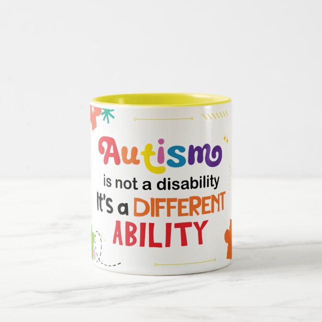 Caneca De Café Em Dois Tons O Autismo Não É Uma Deficiência (Centro)