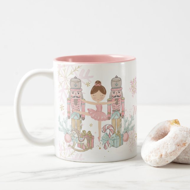 Caneca De Café Em Dois Tons O Balé Putcracker Pastel Blush Pink Natal (Com Donut)