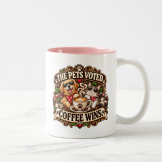Caneca De Café Em Dois Tons O Café Venceu, Os Pets Aprovaram Presente Para Que