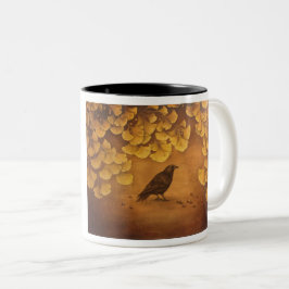Caneca De Café Em Dois Tons O Corvo Negro e o Ginkgo Saem.