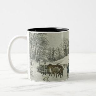 Caneca De Café Em Dois Tons O Currier & Ives da Tempestade de Neve