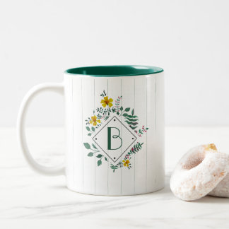 Caneca De Café Em Dois Tons O Daffodil Amarelo Deixa Um Monograma De Estirpe F
