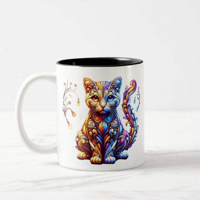 Caneca De Café Em Dois Tons O Gato de Brilho Vibrante (Esquerda)