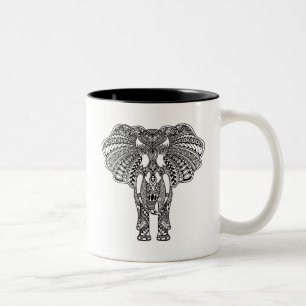 Caneca De Café Em Dois Tons O Henna Mehndi decorou o elefante indiano