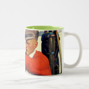 Caneca De Café Em Dois Tons O jogador de golfe manteve-se esperar