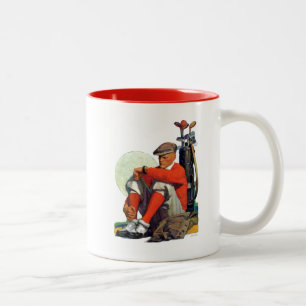 Caneca De Café Em Dois Tons O jogador de golfe manteve-se esperar