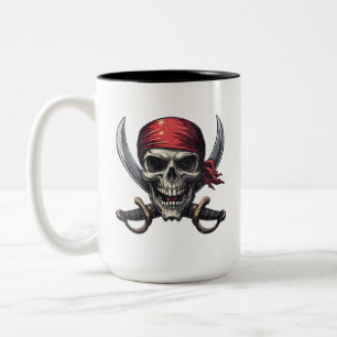 Caneca De Café Em Dois Tons O Mar Pirata Tavern - Crânio em Ossos