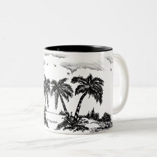 Caneca De Café Em Dois Tons O mar tranquilo e solitário, mas ainda temos bebid