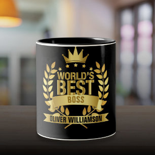 Caneca De Café Em Dois Tons O melhor chefe do mundo preto e Dourado 5 estrelas