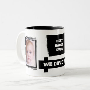 Caneca De Café Em Dois Tons O melhor Pai 2 fotos te amam preto branco