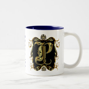 Caneca De Café Em Dois Tons O monograma P um de uma opinião do tipo nota por
